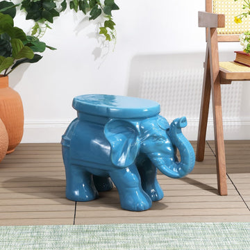 White Elephant 14.2" Ceramic Garden Stool - JONATHAN Y